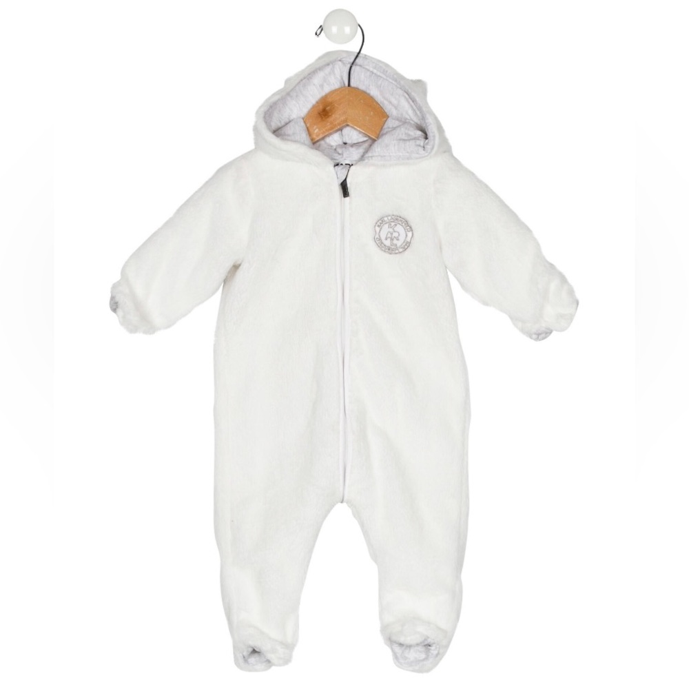 Karl Lagerfeld Baby Jacket Onesie, 6m, White Faux Fur